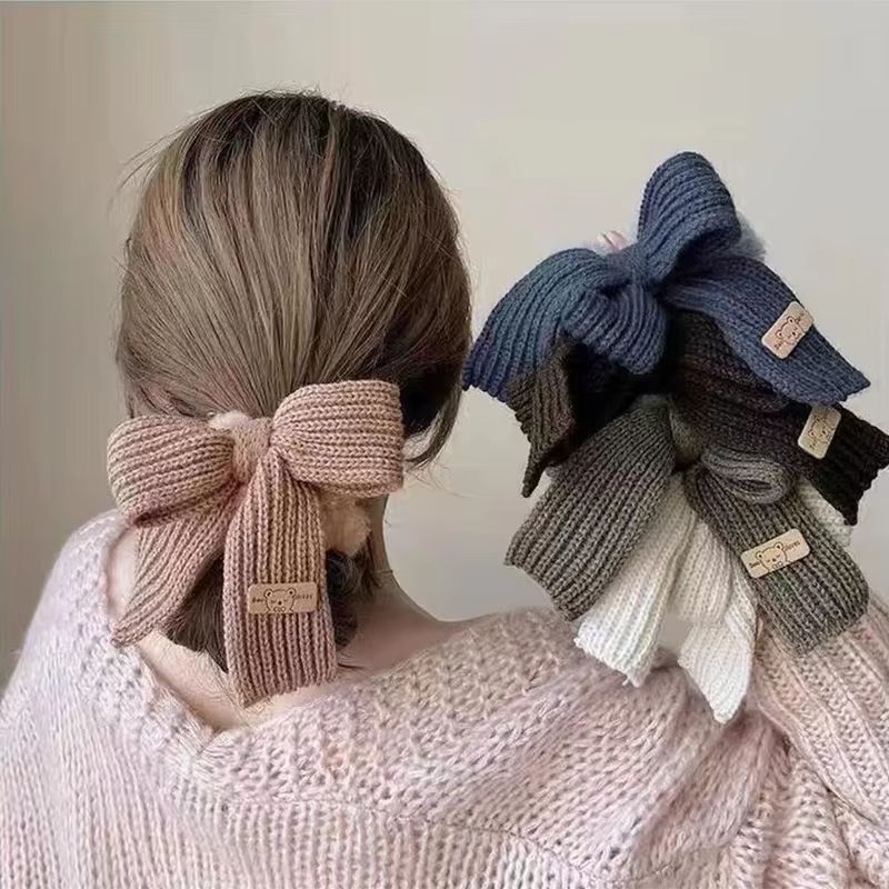 Knitted Lamb Wool Bow Hair Rings - Solid Boho