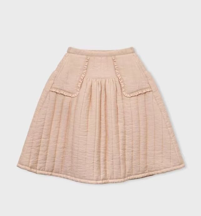 Girls' Blush Stitched-Detail Pleated Skirt