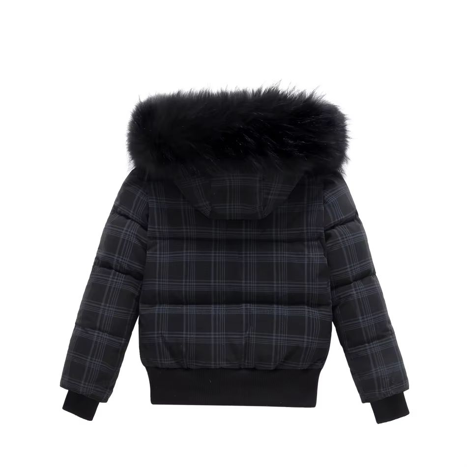 Black Plaid Down Coat