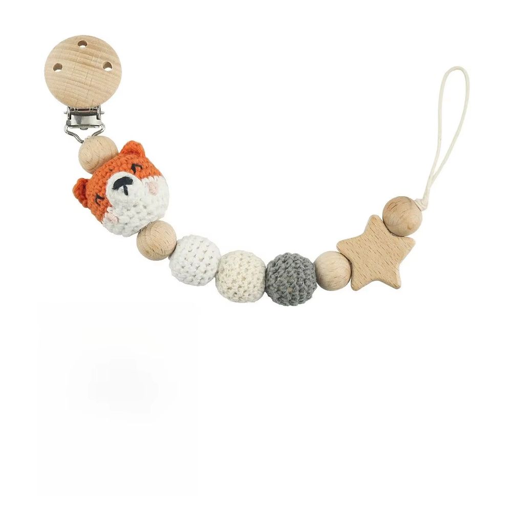 Personalised fox wooden bead dummy chain – Lilvelle Extras