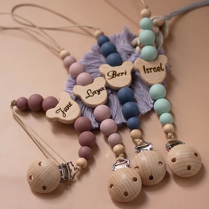 Personalised Silicone & Wood Pacifier Chain