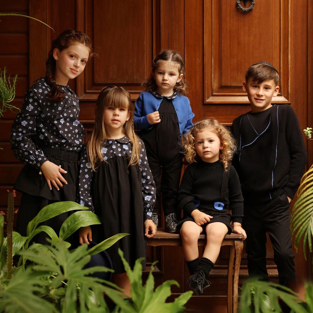 Elegant Blue Floral Collection – Girls Black Skirt