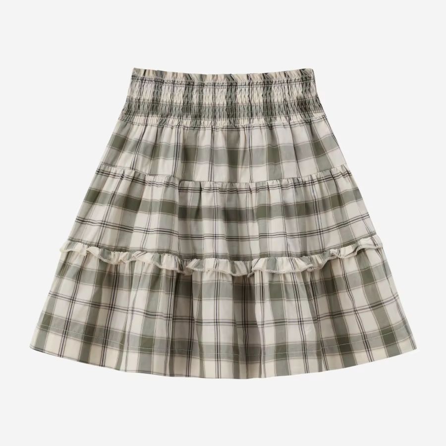 Grid & Pink Floral Collection – Girls Skirt