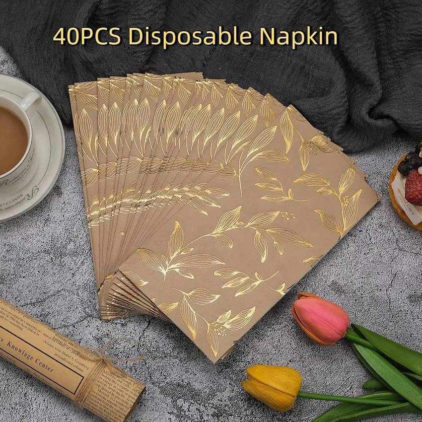 Gold-Foil Leaf Paper Napkins – 40 Pack