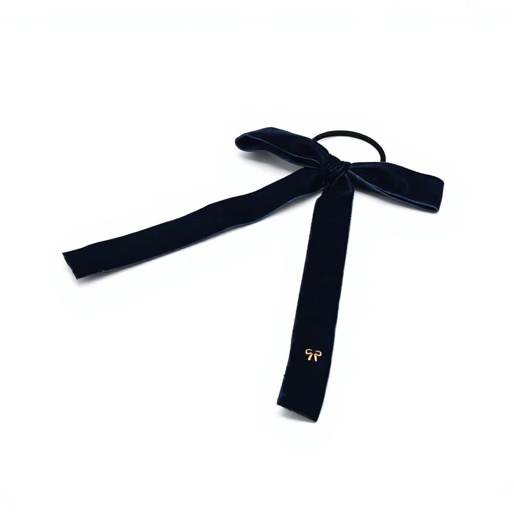 Navy Velvet Bow Ponytail Tie – Ali Picks AW26