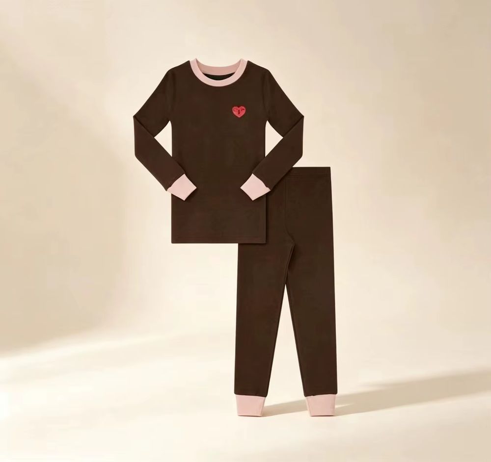 Kids' Brown Contrast-Trim Top & Trouser Set