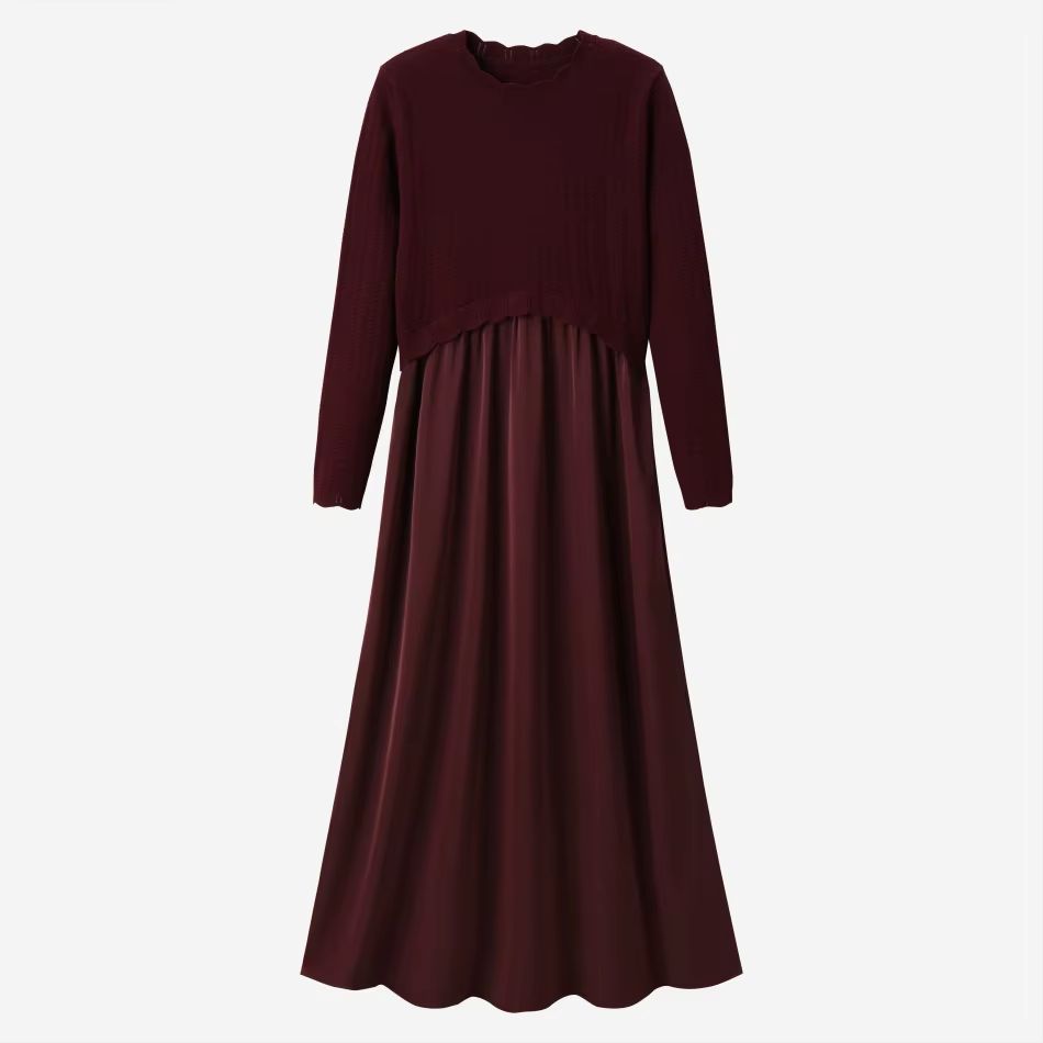 Knitted Satin Maxi Dress – Burgundy – Ali Specials AW26