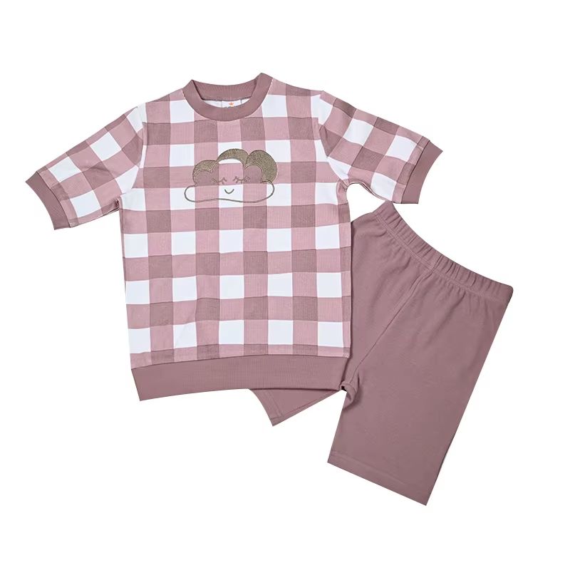 Green Pink Ribbed Pajamas – Short Sleeve Pink