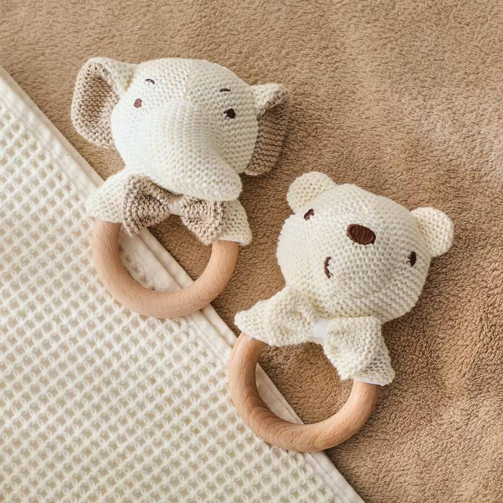 Crochet Bear Wooden Rattle