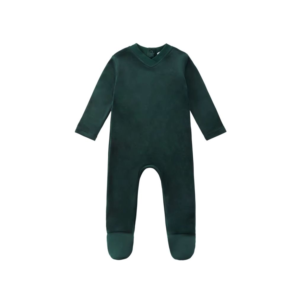 Velour Loungewear – Emerald Green Footie
