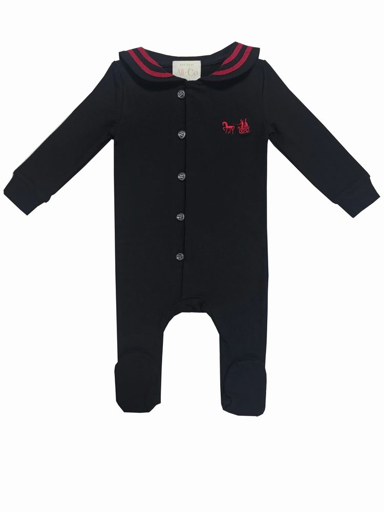 Tiny Heirlooms Black Embroidered Baby Stretchie – Ali & Co Tiny Heirlooms AW26