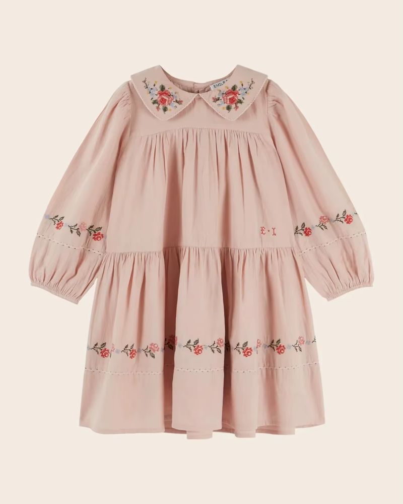 Girls' Blush Embroidered Long-Sleeve Dress