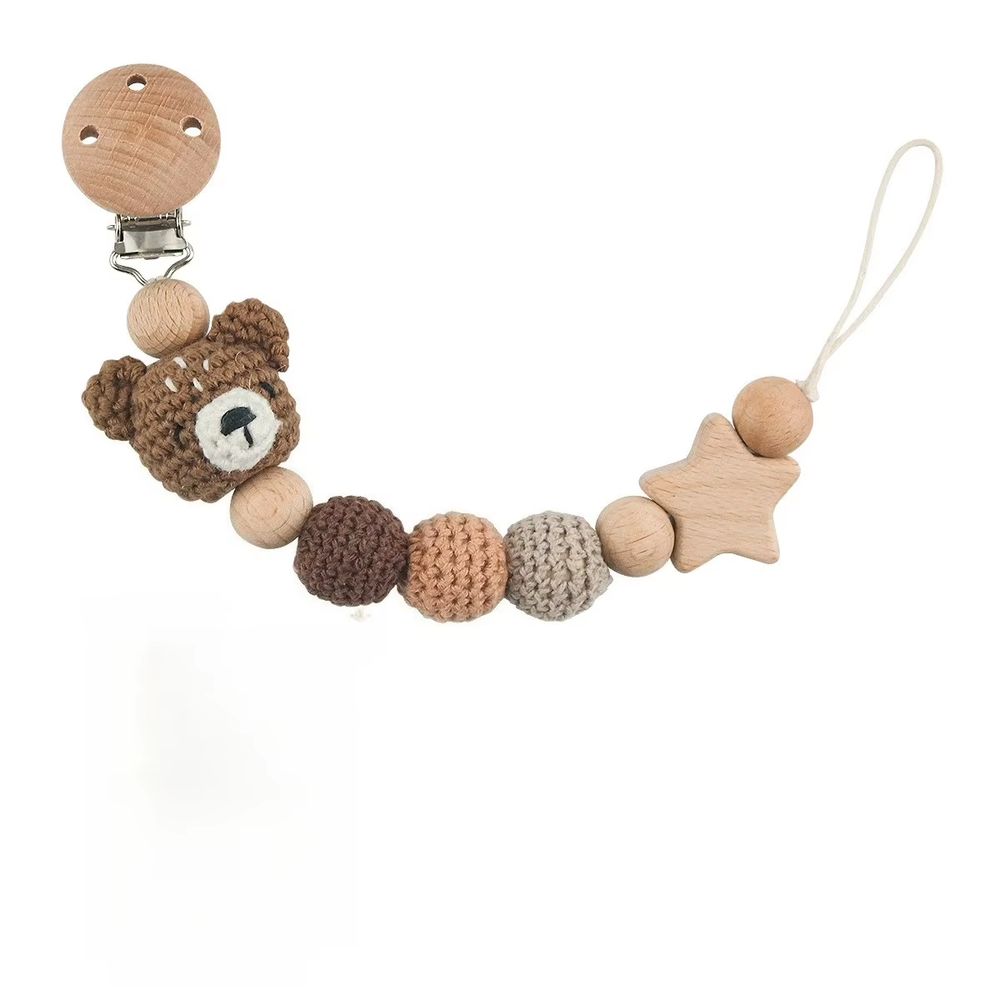 Personalised bear wooden bead dummy chain – Lilvelle Extras