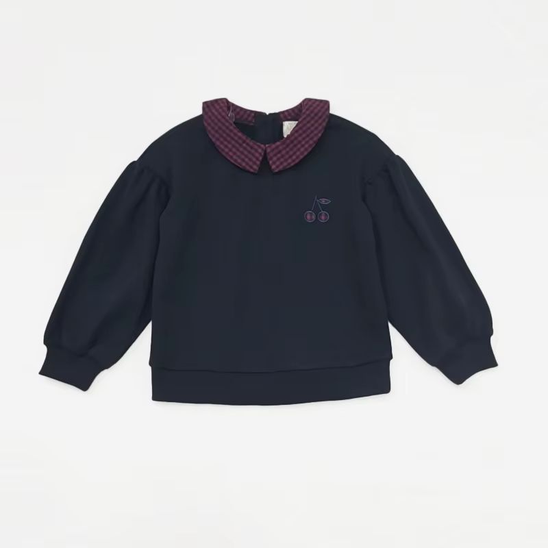 Checked Charm Navy Gingham-Trim Sweat Top – Ali & Co Checked Charm AW26