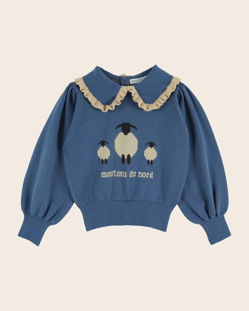 Girls' Blue Apple Collar Sweatshirt