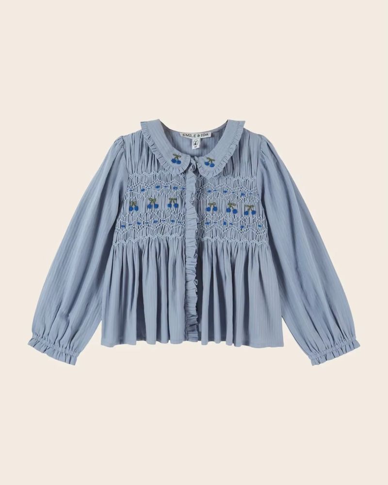Girls' Powder Blue Ruffle Blouse