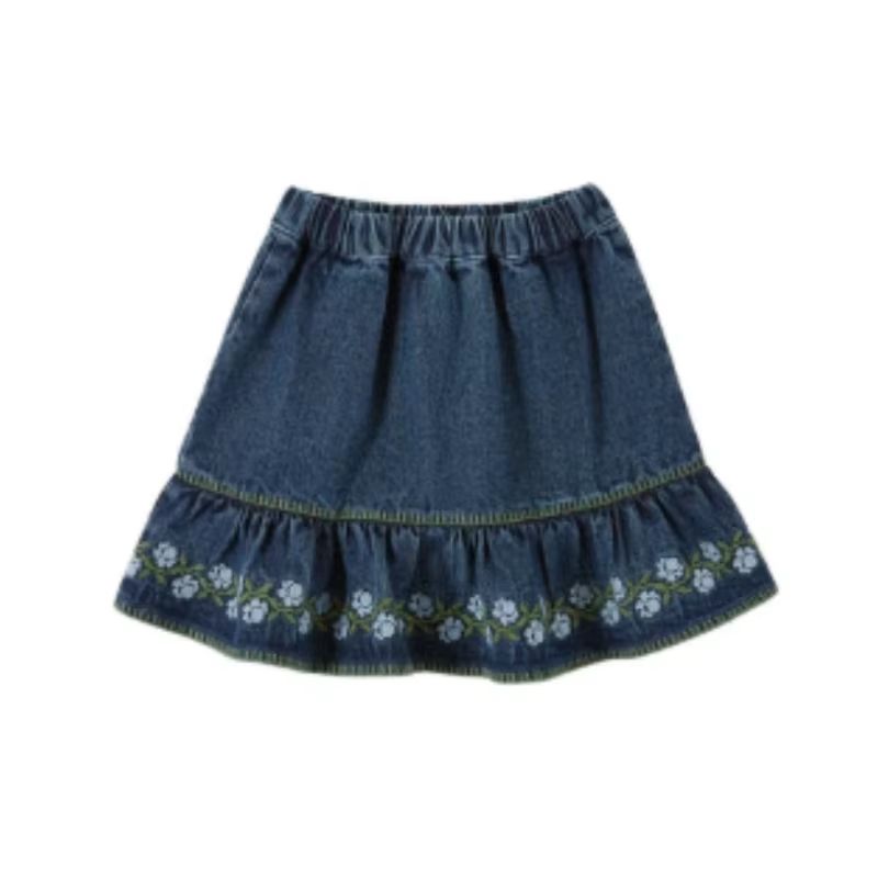 Girls' Denim Lace-Trim Skirt