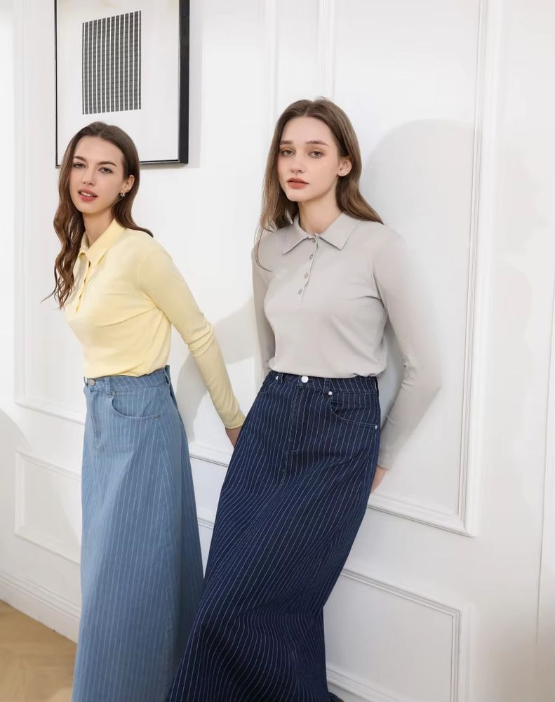 Black Pinstripe Denim Skirt – Navy