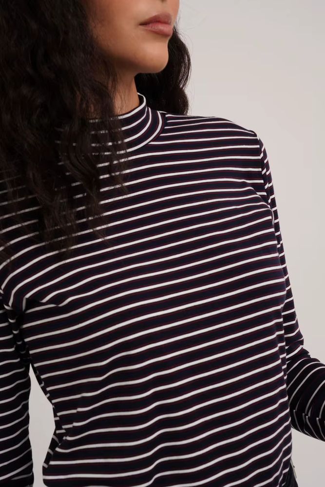 Striped Mockneck Tops – Grey Striped