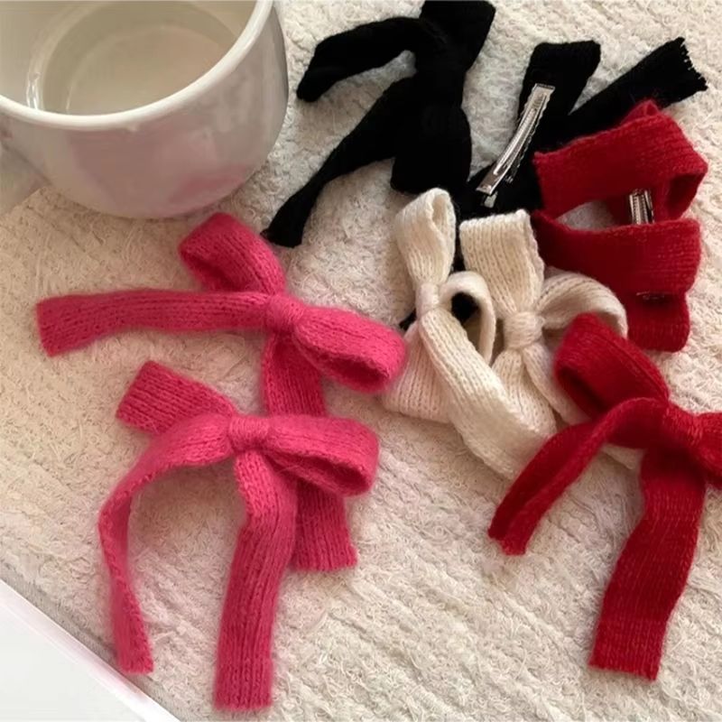 Knitted Bow Hair Clips – 2 Pack