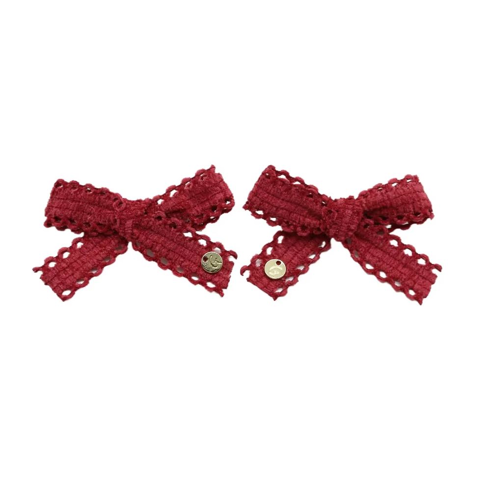 Wine Floral Velvet Bow Headband Mini Hair Clip