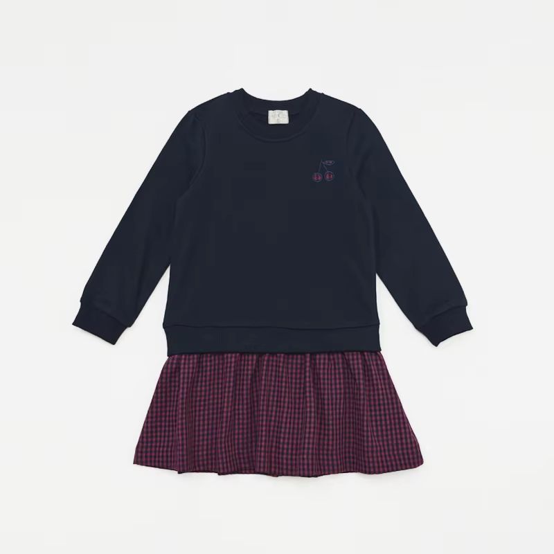 Checked Charm Navy Sweat Dress – Ali & Co Checked Charm AW26