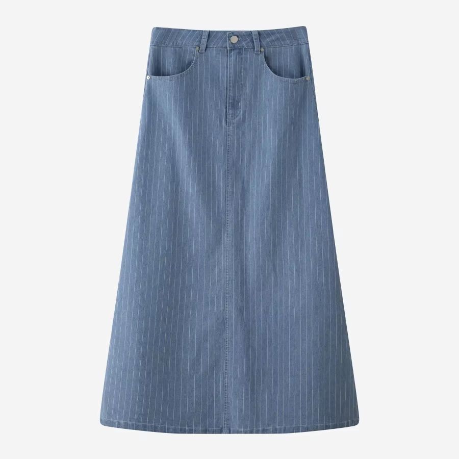 Black Pinstripe Denim Skirt – Navy