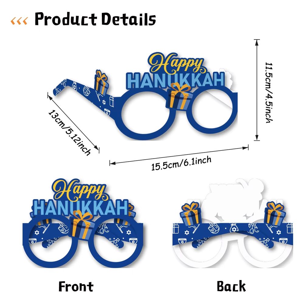Chanukah Photo Prop Glasses – 8 Pack