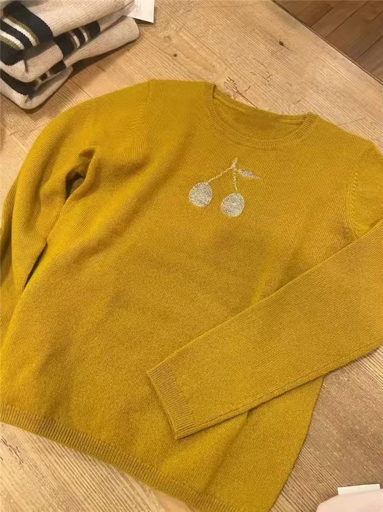Girls' Mustard Cherry-Embroidered Sweatshirt