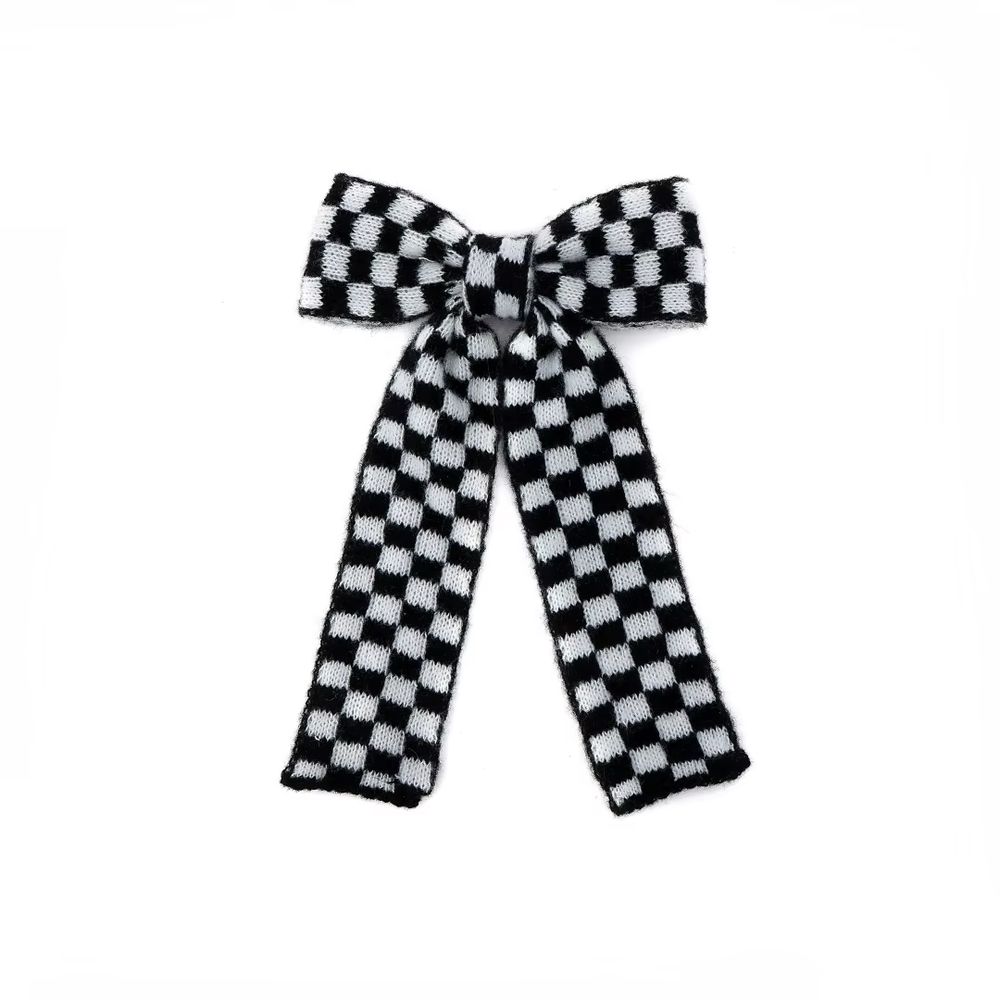 Checkered Knit Headband Large Hair Clip