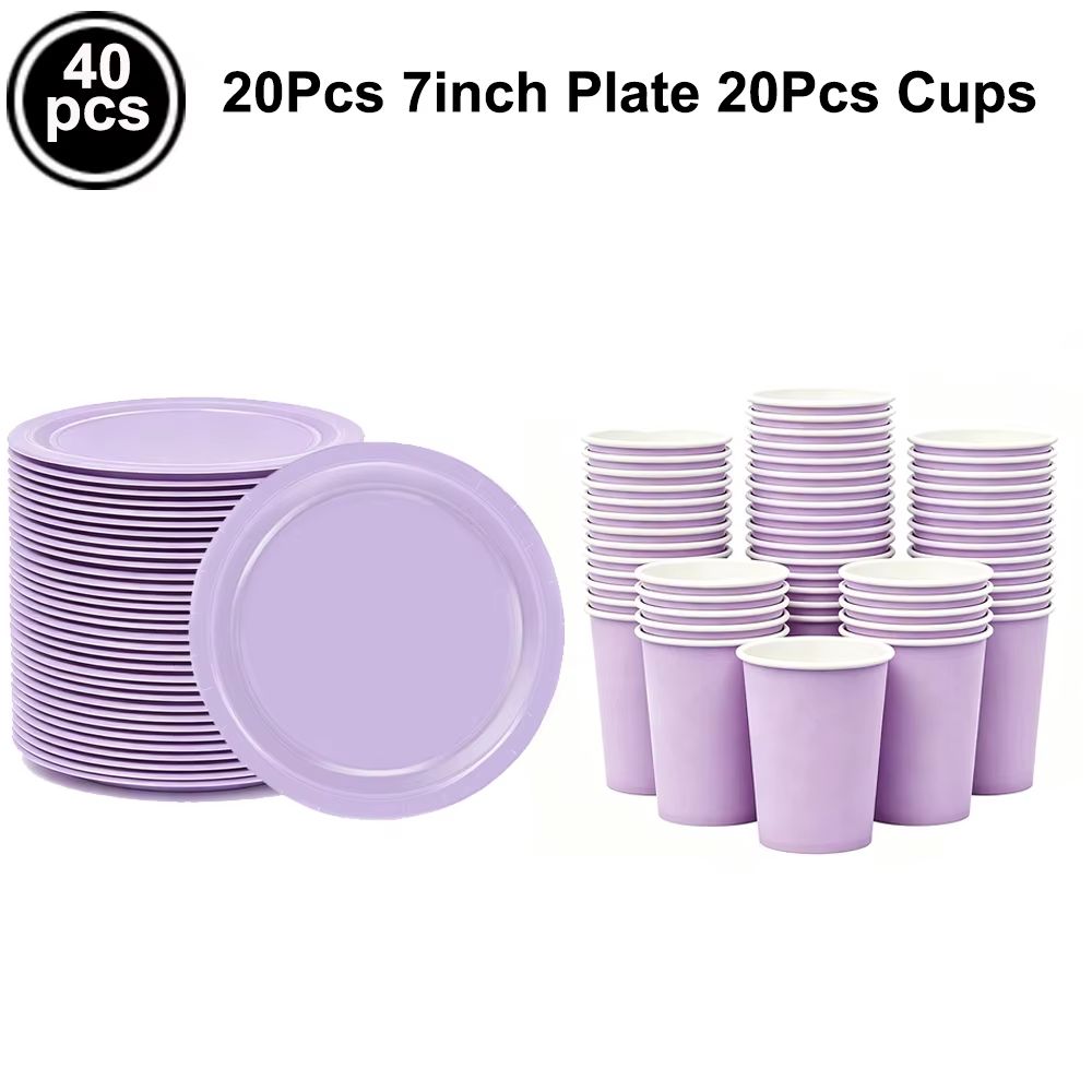 Purple Party Plates & Cups Set