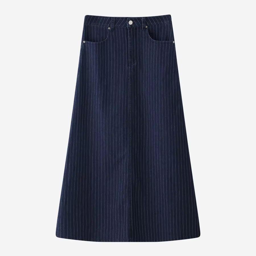 Black Pinstripe Denim Skirt – Navy – Ali Specials AW26