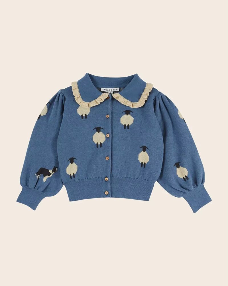 Girls' Blue Apple Button Cardigan
