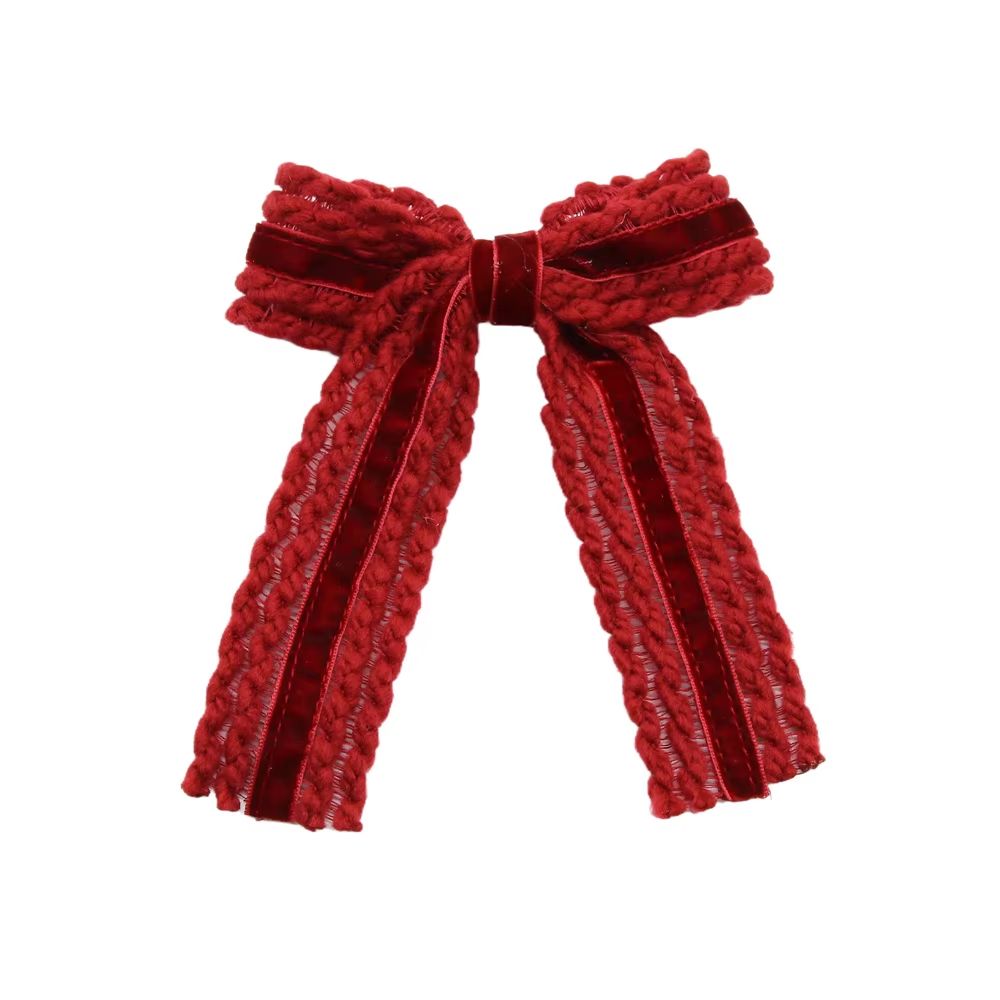 Wool Knit Velvet Bow Headband Medium Hair Clip