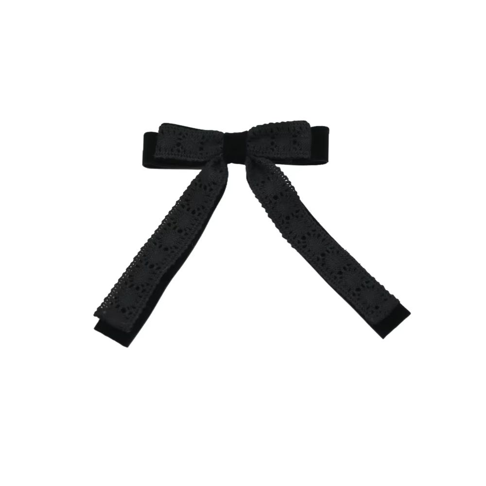 Black Floral Velvet Bow Headband Medium Hair Clip