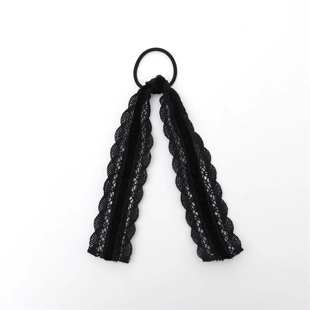 Long-Tail Lace Velvet Bow Headband Ponytail Bow