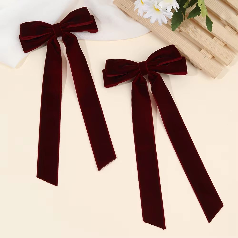 Velvet Long-Tail Bow Hair Clips – 2 Pack