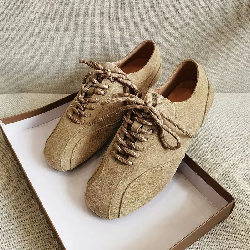 Suede lace-up platform flats in neutral colours – AW26