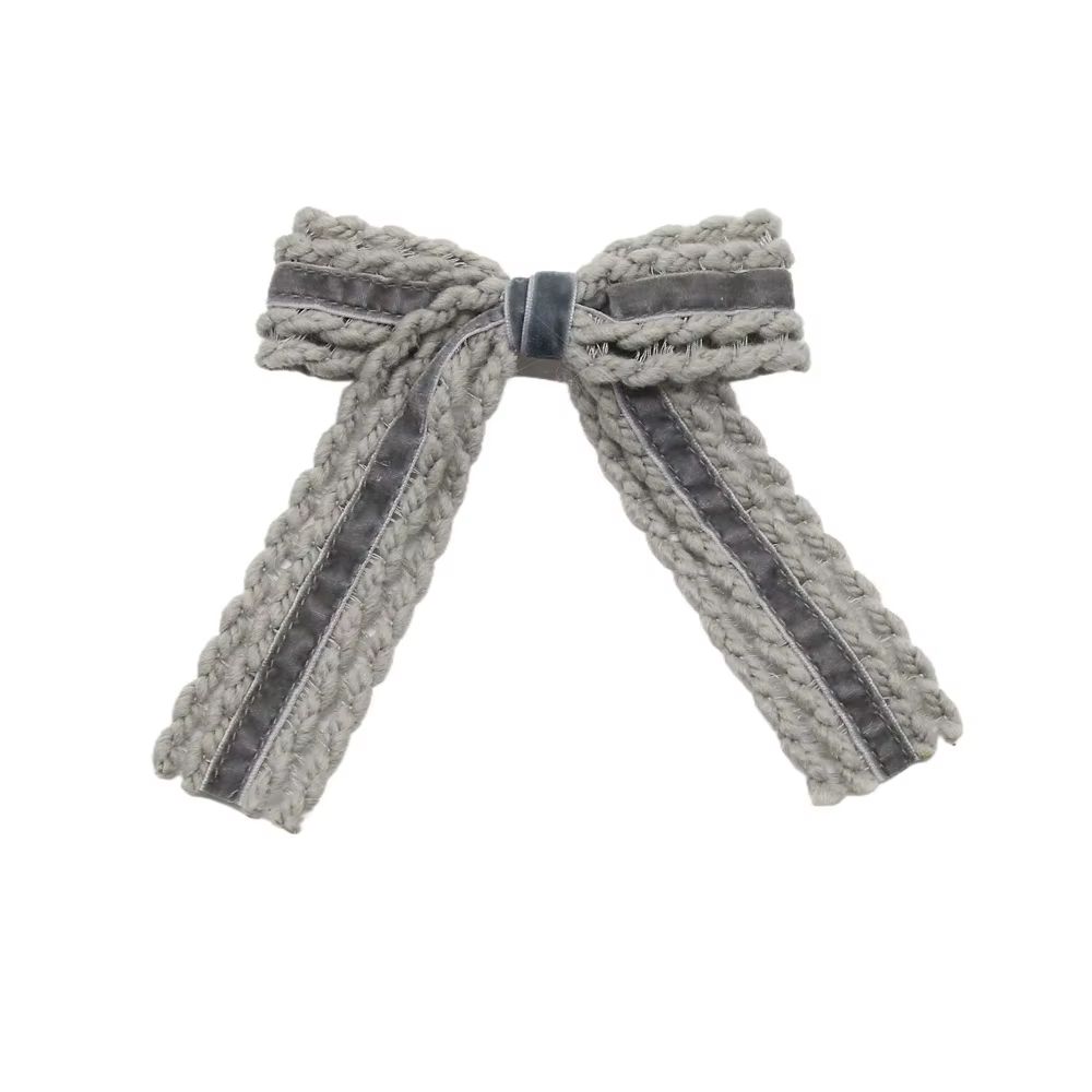Wool Knit Velvet Bow Headband Medium Hair Clip