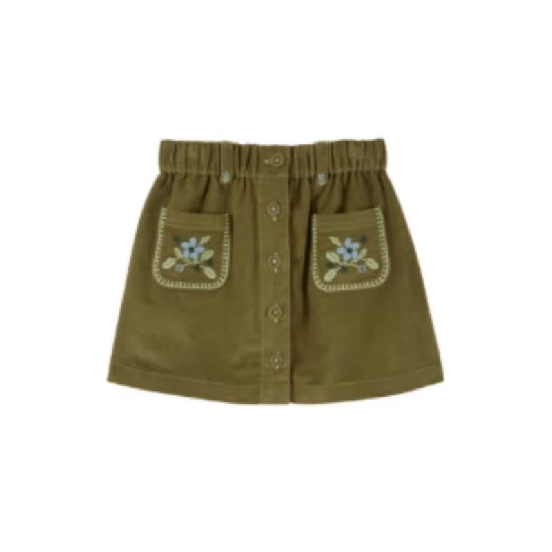 Girls' Olive Embroidered Pocket Skirt