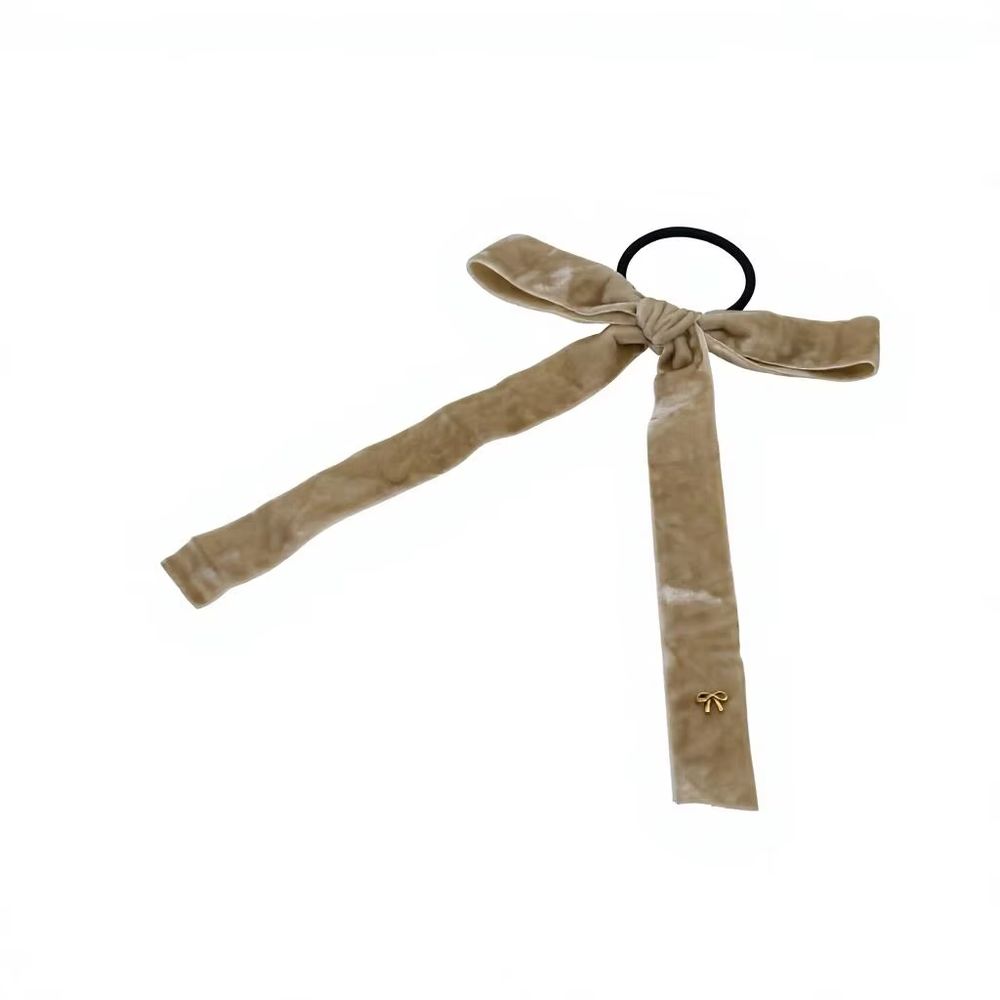 Tan Velvet Bow Ponytail Tie – Ali Picks AW26