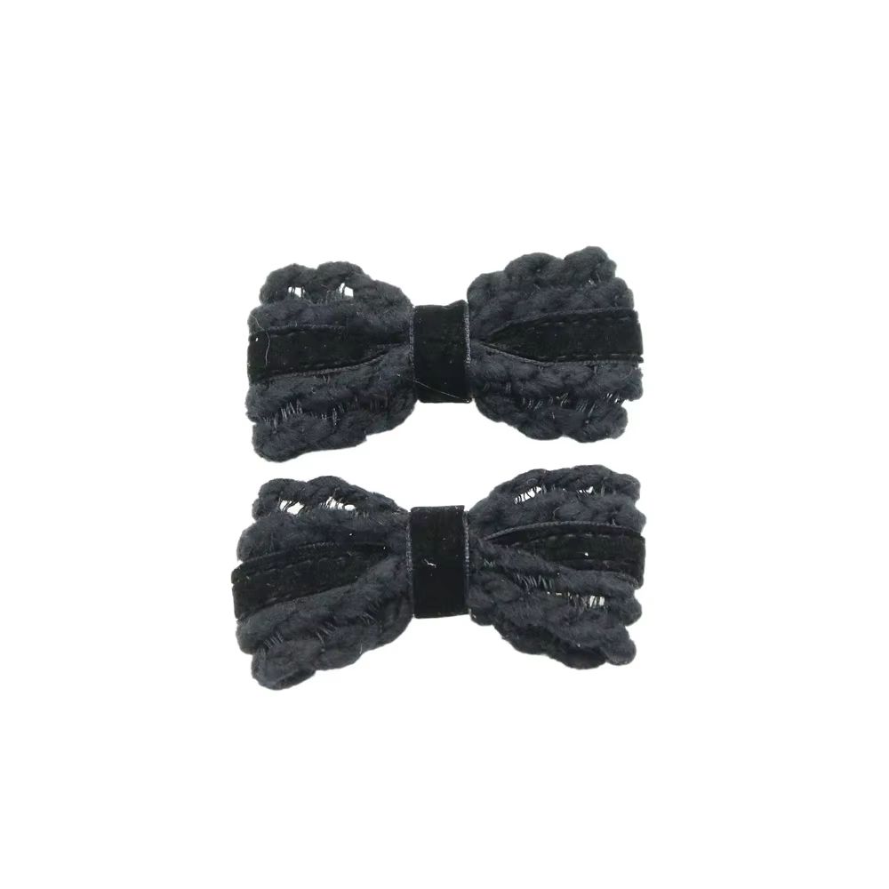 Wool Knit Velvet Bow Headband Mini Hair Clip