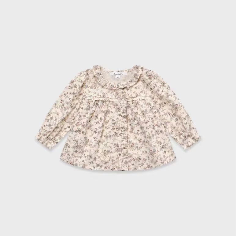 Girls' Cream Floral Puff-Sleeve Blouse