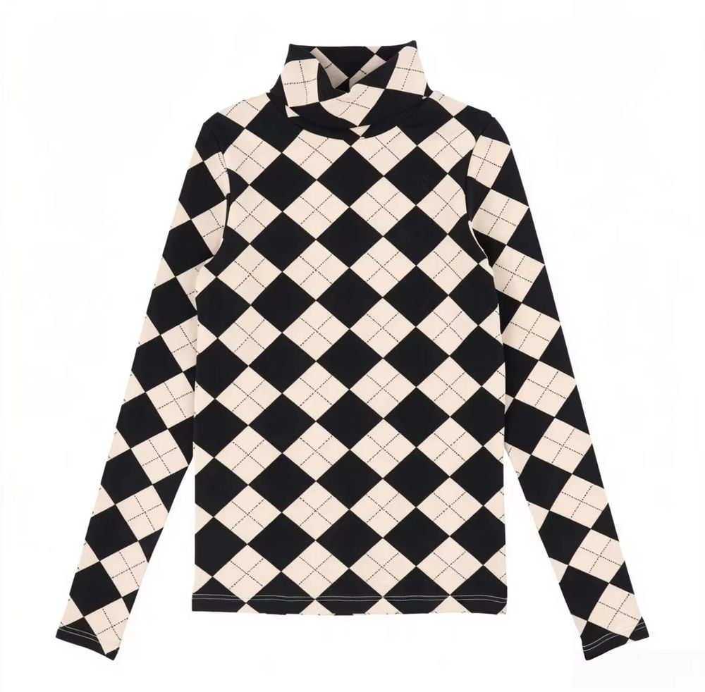 Kids' Black & Cream Argyle Roll-Neck Top