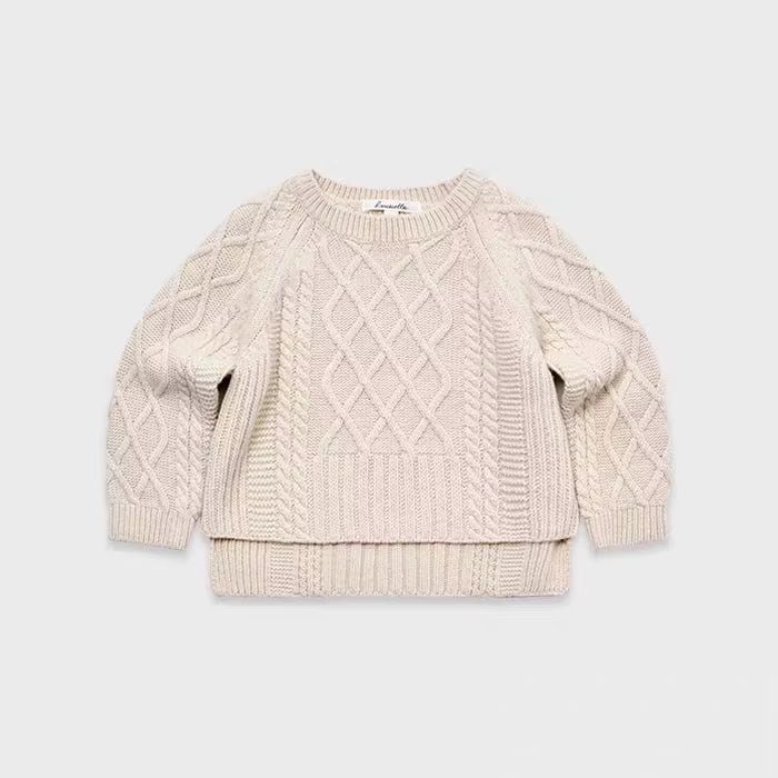Girls' Ivory Cable-Knit Puff-Sleeve Sweater