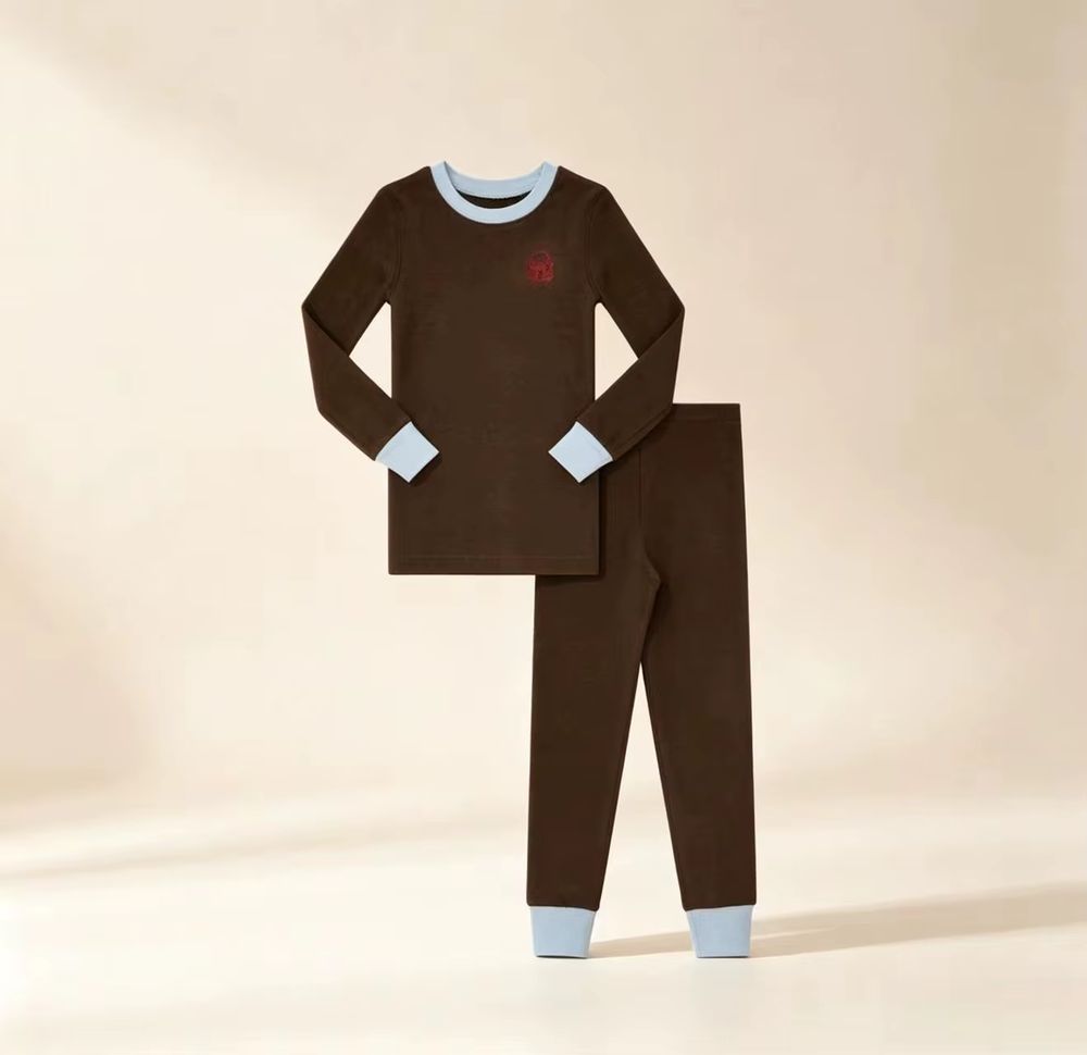 Kids' Brown Contrast-Cuff Top & Trouser Set