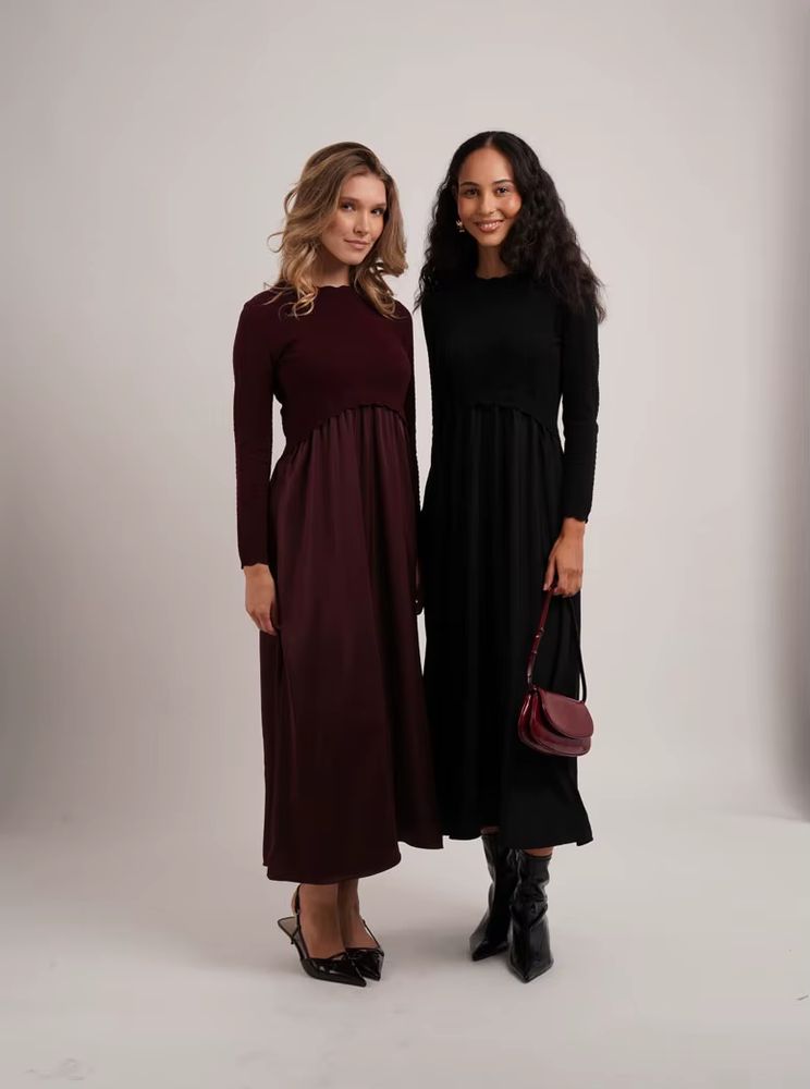 Knitted Satin Maxi Dress – Burgundy