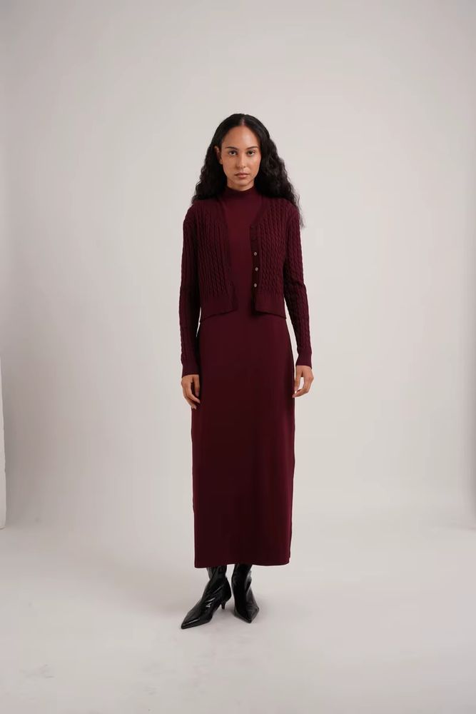 Cableknit & Rib Dress Collection – Brown Cardigan