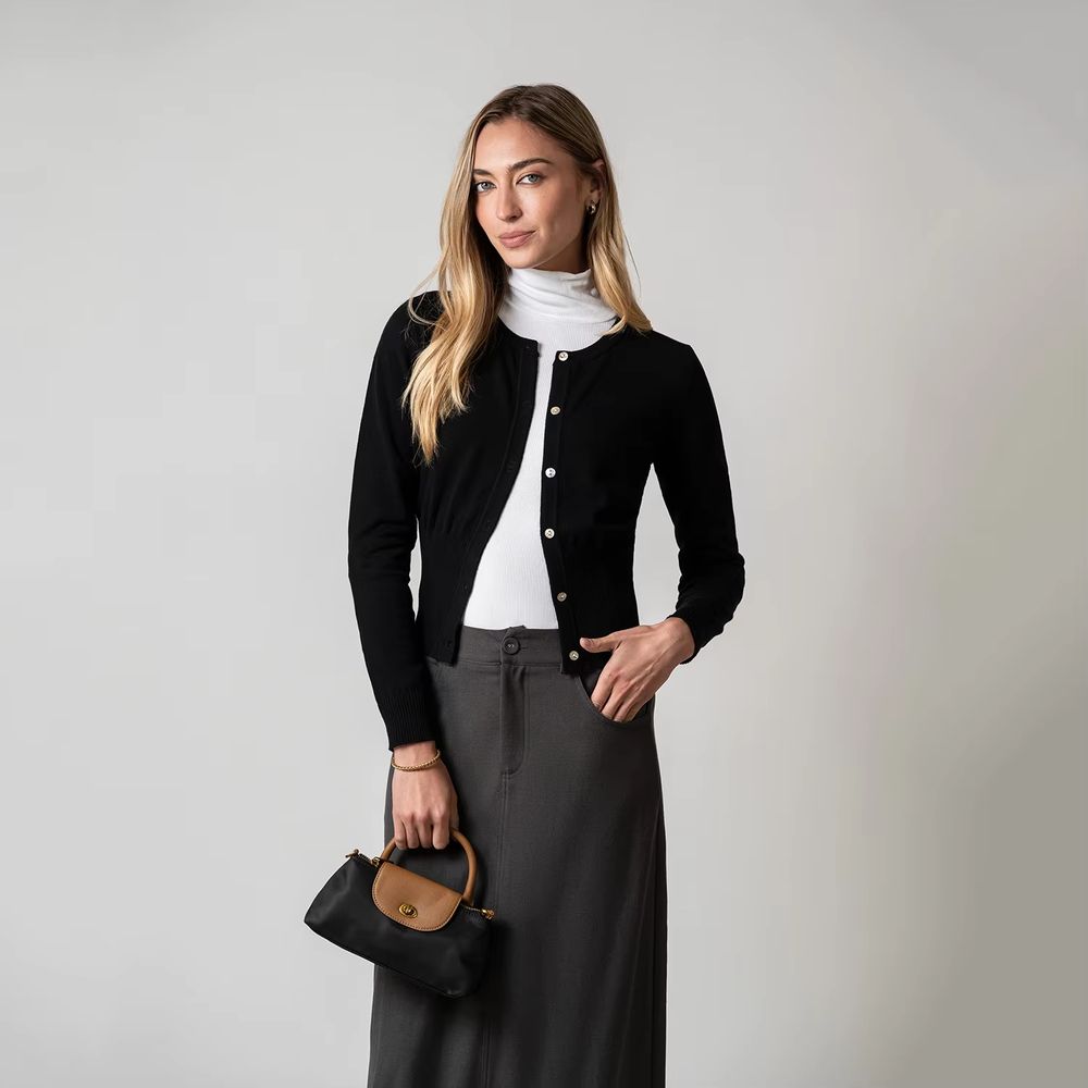 Black O-Neck Knit Cardigan