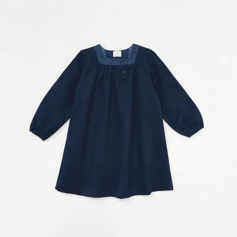 Navy Windowpane – Square Neck Dress – Ali & Co AW26